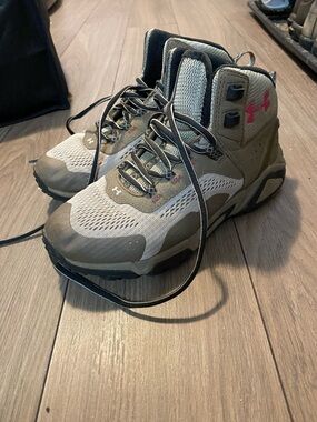 Under Armour Black and Olive Men's Trail Shoes with Pink Accent